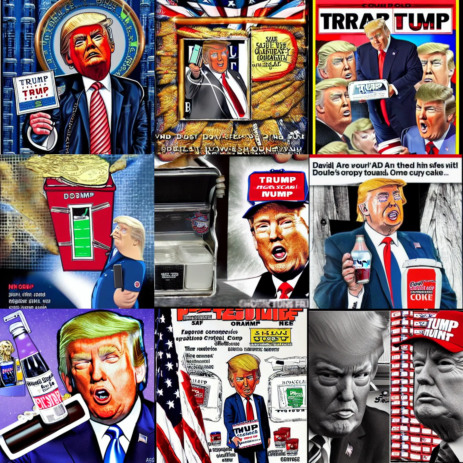 Prompt: David Dees Conspiracy Image featuring Donald Trump storing diet coke in a safe