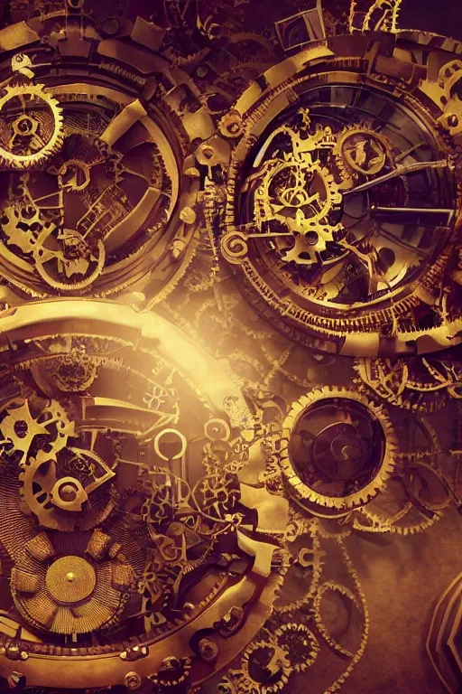 Image similar to steampunk clockwork maze of white and gold, octane render, bokeh, artstation, volumetric lighting, macro shot