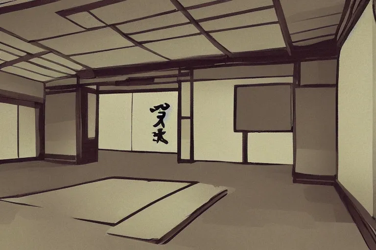 Image similar to concept art of japanese room, sen no rikyu, urasenke, paint style