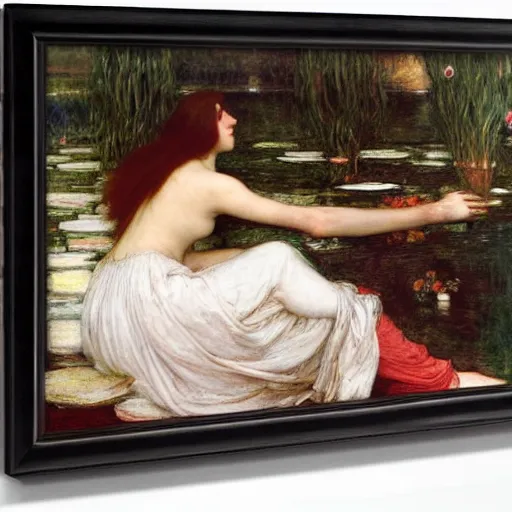 Image similar to lady of shallot by john william waterhouse, rosetti, monet, william holman hunt, 8 k