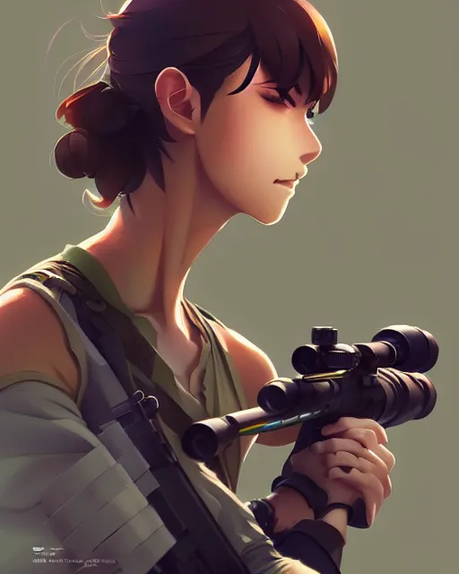 Image similar to upper body portrait of a female sniper, modern era, portrait shinkai makoto studio ghibli studio key hideaki anno sakimichan stanley artgerm lau rossdraws james jean marc simonetti elegant highly detailed digital painting artstation pixiv