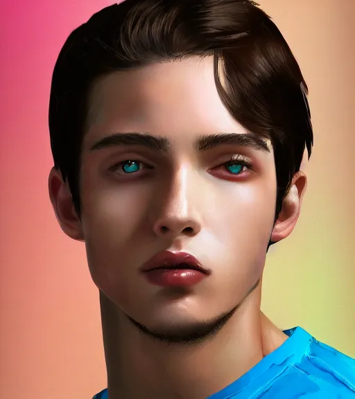 Image similar to a vivid, hyper realistic, digital art of the most handsome young man in the world, seductive, beautiful, perfect.