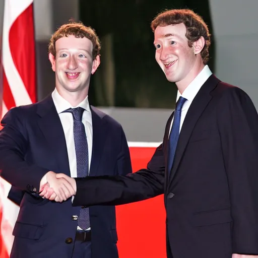 Prompt: mark zuckerberg and michael jackson shaking hands