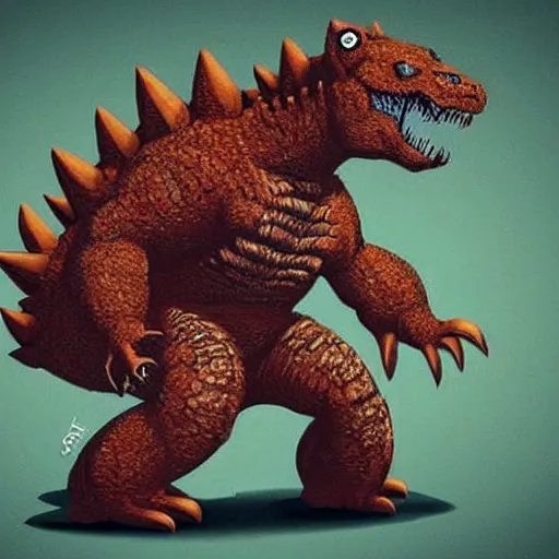 Image similar to furry godzilla, terrifying, cute, monster, concept art