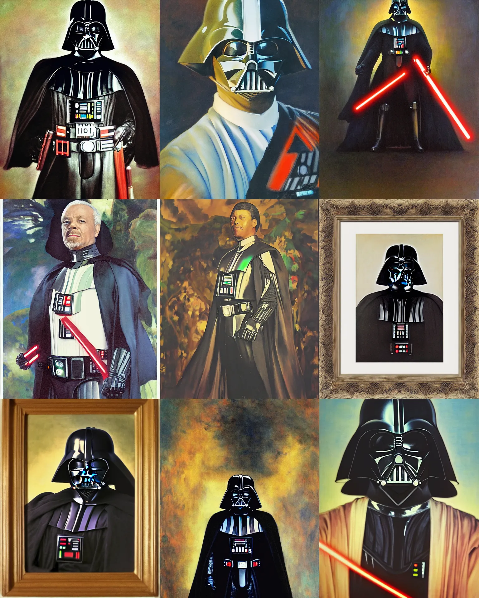 Prompt: darth vader, portrait painting by richard schmid, maxfield parrish, kehinde wiley, thomas moran, studio ghibli, loish, alphonse mucha, fashion photography