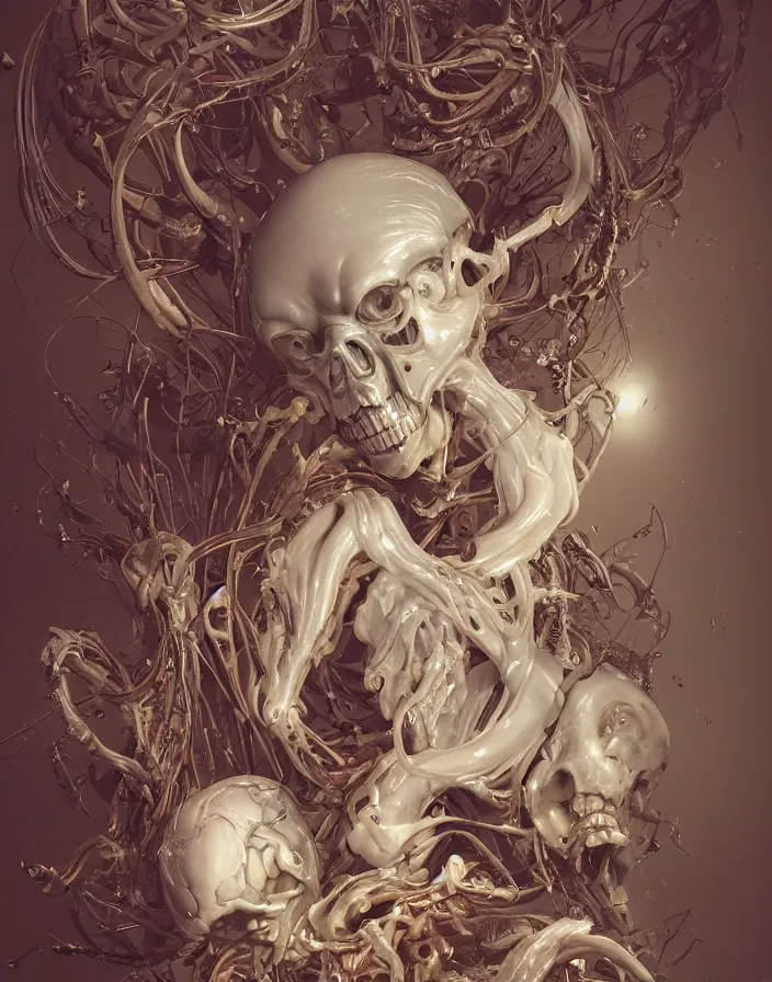 Prompt: biomechanical mask of a demon by Roberto Ferri. beautiful princess face. vintage bulb. white plastic. baroque elements, human skull, jellyfish, butterfly, phoenix head. burning water. intricate artwork by Tooth Wu and wlop and beeple and dan mumford and greg rutkowski and nekroxiii. halo. octane render, cinematic, hyper realism, octane render, 8k, depth of field, bokeh. iridescent accents. vibrant. teal and gold and white colour scheme