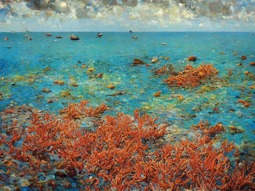 Image similar to sea and corals, denis sarazhin, oil on canvas