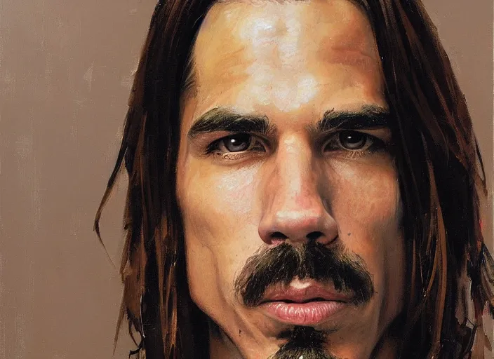 Image similar to a highly detailed beautiful portrait of anthony kiedis, by gregory manchess, james gurney, james jean