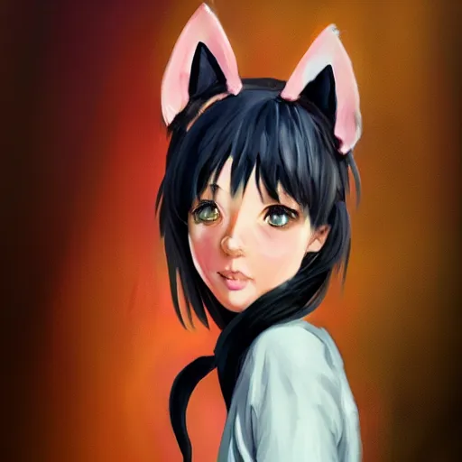 Prompt: Girl with cat ears painting, expressive oil painting, matte art, digital art, trending on artstation, anime style, beautiful lighting, atmospheric, skateboard