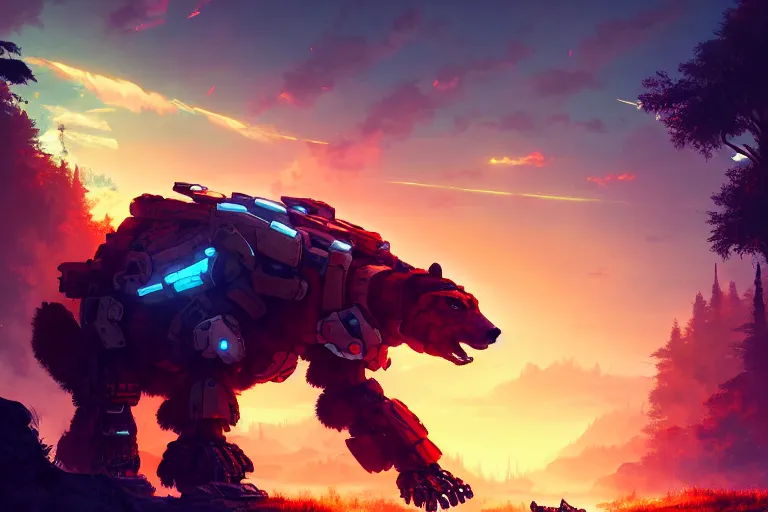 Image similar to bear - mecha - tank machine mecanical creature robot of horizon forbidden west horizon zero dawn radiating a glowing aura global illumination ray tracing hdr fanart arstation by ian pesty and alena aenami artworks in 4 k