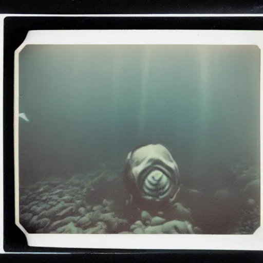 Image similar to slipknot, dark, murky water, underwater, old polaroid, expired film,