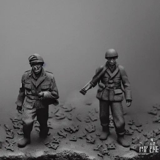 Prompt: world war 2, extremely detailed claymation art, dark, moody, foggy