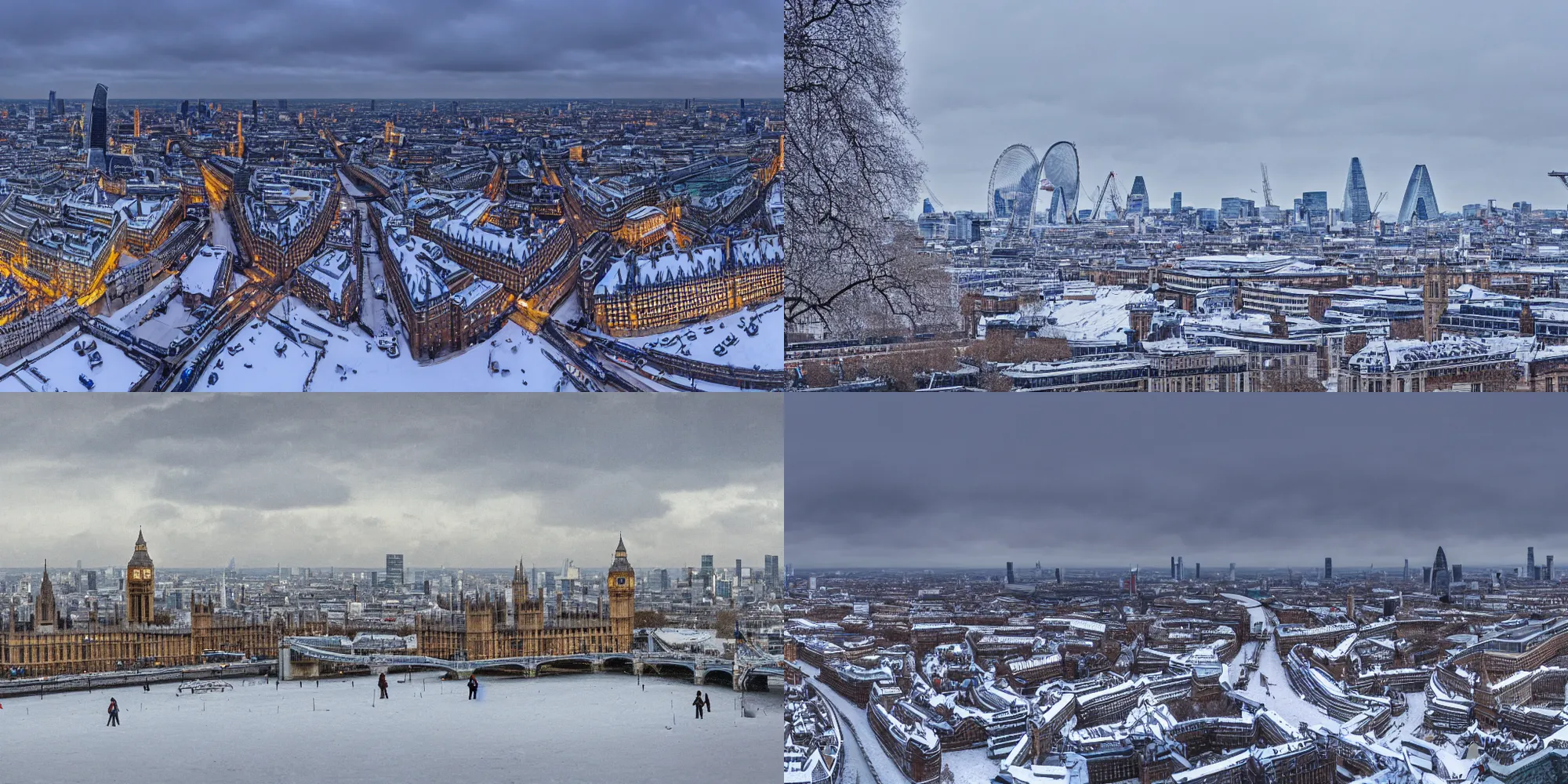 Prompt: london, a snowy panorama