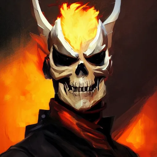 Image similar to greg manchess portrait painting of ghost rider as overwatch character, medium shot, asymmetrical, profile picture, organic painting, sunny day, matte painting, bold shapes, hard edges, street art, trending on artstation, by huang guangjian and gil elvgren and sachin teng