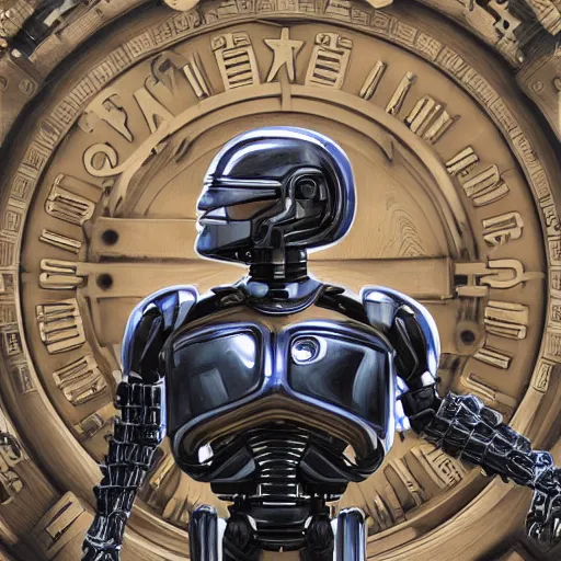 Image similar to RoboCop made out of clock gears , subject in the center of the frame, wide angle shot, diffuse lighting, fantasy, intricate, elegant, highly detailed, lifelike, photorealistic, digital painting, illustration, concept art, smooth, sharp focus, A24!film cinematography
