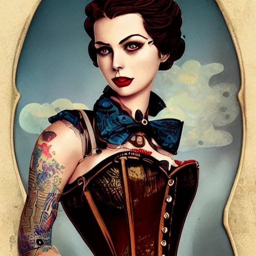 Image similar to lofi bioshock steampunk corset portrait, Pixar style, by Tristan Eaton Stanley Artgerm and Tom Bagshaw.