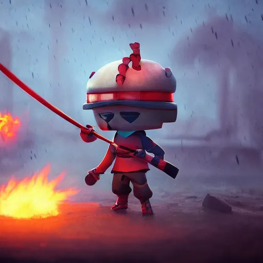 Prompt: A marshmallow samurai on the anchient village in the risk of rain 2 style, very coherent symmetrical artwork, cinematic, hyper realism, high detail, octane render, unreal engine, 8k, trending on artstation