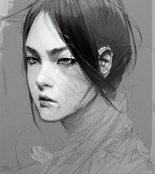 Image similar to portrait of anime woman, pen and ink, intricate line drawings, by craig mullins, ruan jia, kentaro miura, greg rutkowski, loundraw