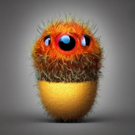 Image similar to a bottle with a cute small fluffy spider with huge eyes inside, digital illustration, cartoon creature, vivid color, soft light, nice, cute, beautiful, masterpiece, tranding on artstation, very detailed, 3 d render, by pixar