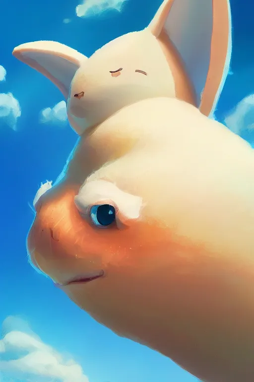 Prompt: a very cute sea slug rabbit close up, by rhads, makoto shinkai and lois van baarle, johannes voss, low angle fisheye view, sky whith plump white clouds, elegant, highly detailed, artstation, 8 k, unreal engine, hdr, concept art, volumetric lighting matte