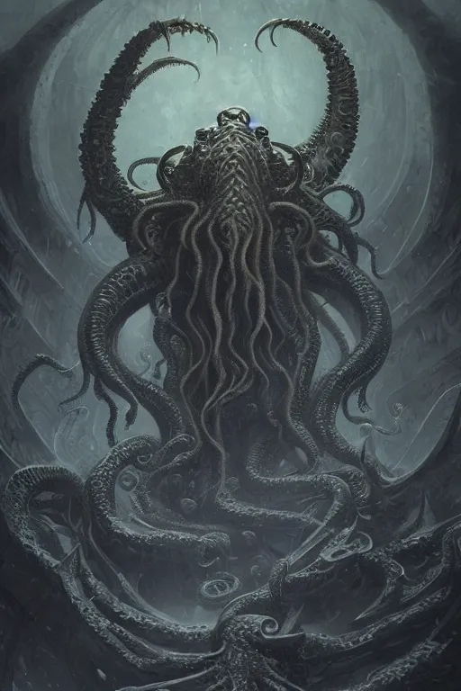 Prompt: cthulhu, eldritch, d & d, mtg, fantasy, intricate, elegant, highly detailed, digital painting, artstation, concept art, smooth, sharp focus, illustration, art by greg rutkowski