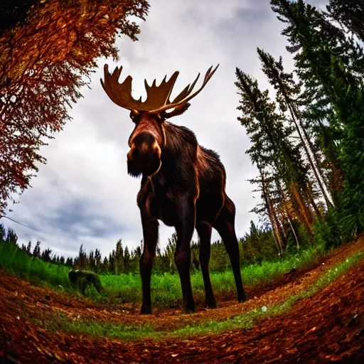 Image similar to close - up photo of a moose, fisheye