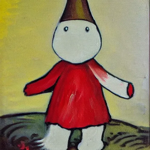 Image similar to moomin, oil painting, met collection, vintage comic