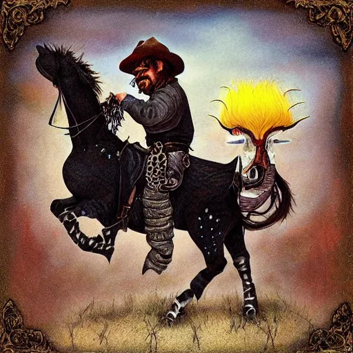 Image similar to Peter Dinklage as a cowboy, artwork by Daniel Merriam,