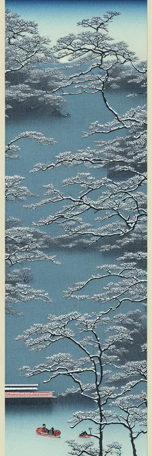 Image similar to the snowy West Lake by Kawase Hasui
