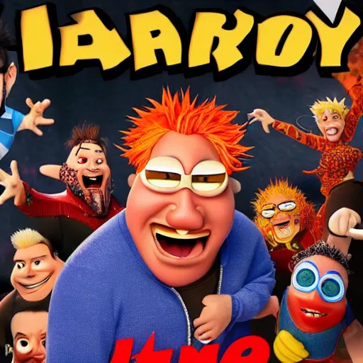 Prompt: a pixar movie starring Guy Fieri as a goofy villain, promotional poster, award-winning cinematography, 4k