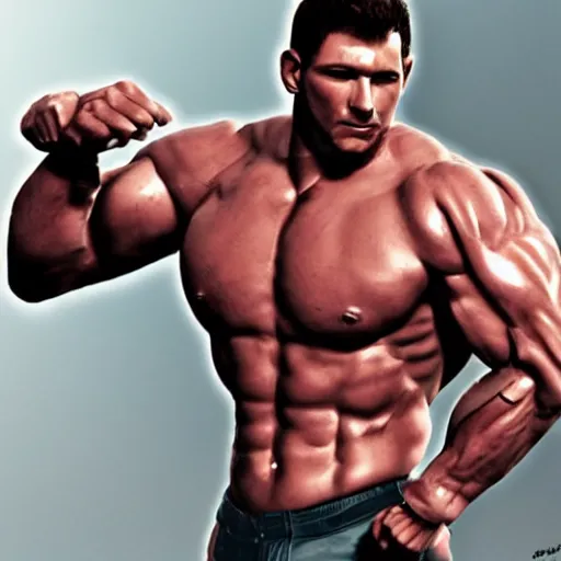 Image similar to a realistic detailed photo of a bodybuilder who is also a male android, Chris Redfield, shiny skin, posing robotically. blank stare