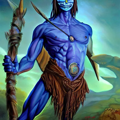 Prompt: avatar painting of skeletor, dnd beyond avatar portraits, beautiful, artistic, elegant, lens flare, magical, nature, realism, stylized, art by jeff easley and genndy tartakovsky