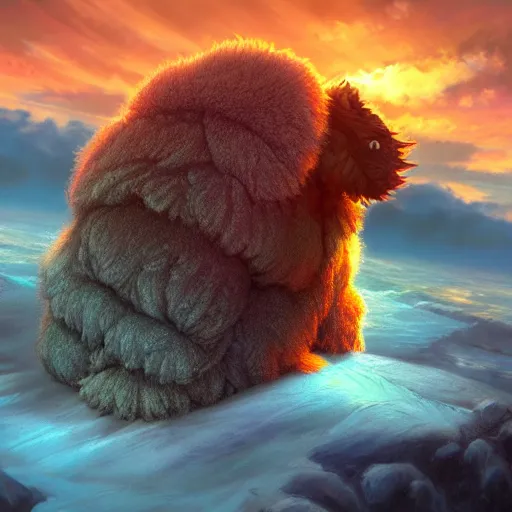 Prompt: colossal fluffy tardigrade, new york, golden hour, fantasy, vivid colors, sharp focus, digital art, hyper - realistic, 4 k, unreal engine, highly detailed, hd, dramatic lighting by brom, trending on artstation