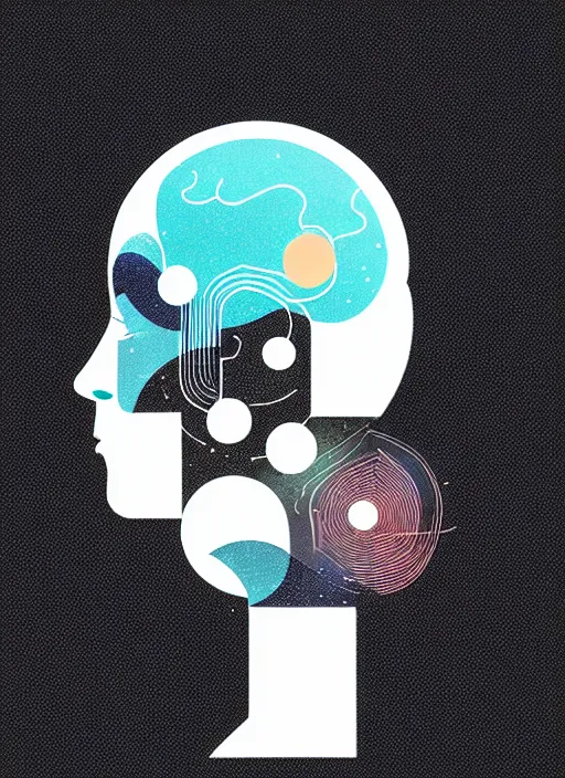 Prompt: minimalist logo icon for a wandering mind perceptual decoupling, inked outline, one person, brain filter pixelated, retro psychology, victo ngai, kilian eng, lois van baarle, behance, artstation