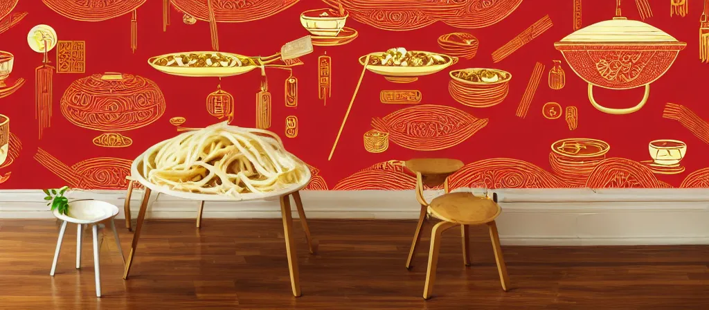 Image similar to a beautiful simple 4 k hd wall paper illustration of roasted string hotpot, wallpaper design, simple style, gourmet style, marketing kebab hotpot wallpaper display, wall painting, from china, with merchant logo, simple structure, surrealistic, chinese style, victo ngai, james jean, denoise, deblurring