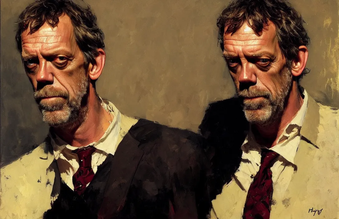 Prompt: portrait of hugh laurie!!!!!!!!!!!!!!!!!!!!!!!!!!!, detailed face, detailed painting, epic lighting, by ilya repin, phil hale and kent williams