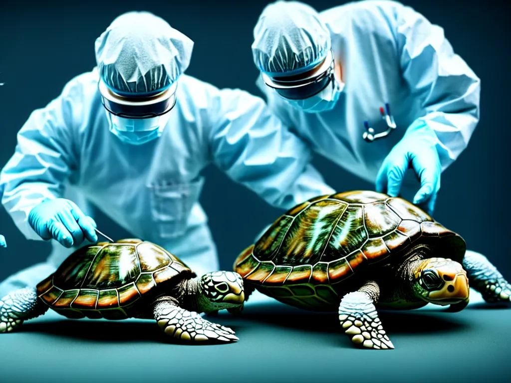 Image similar to surgeon operating on a turtle made of sugar, science fiction industrial hard science concept art, 8K render octane high definition cgsociety, photorealistic, unreal engine