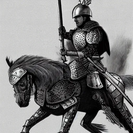 Image similar to a hero from the war of the roses riding an armored horse into battle with a lance and shield, epic, glory, high detail cinematic lighting