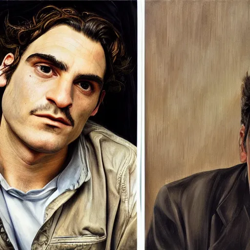 Image similar to high quality high detail painting by lucian freud, hd, portrait of joaquin phoenix