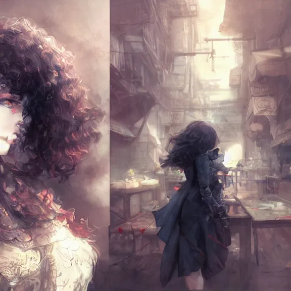 Image similar to christina hendricks!!! goth, tankoban, 4 k, tone mapping, akihiko yoshida, james jean andrei riabovitchev marc simonetti, yoshitaka amano, long hair, curly, h. hydrochaeri