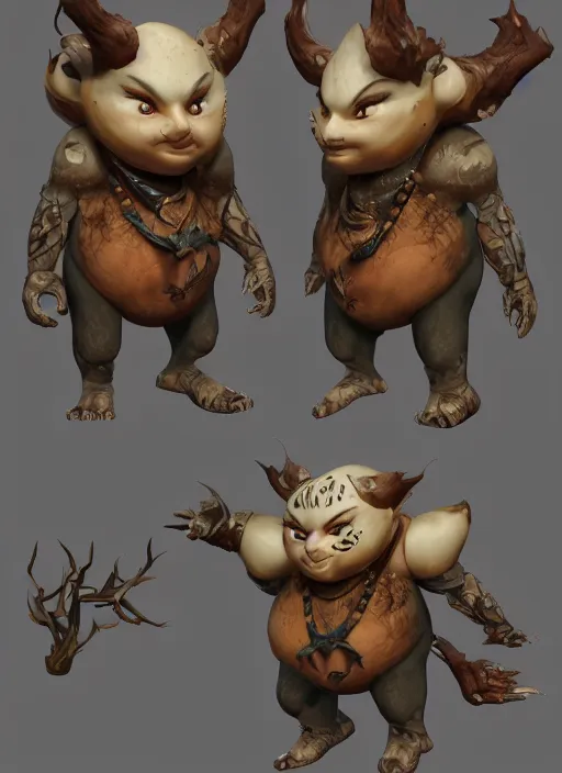 Image similar to Auka a fantasy evil charater Proto-Slavic mythology, A kind of mischievous forest spirit, small, pot-bellied, with round cheeks., full body, detailed and realistic, 4k, top-artstation, inspired blizzard games, octane render