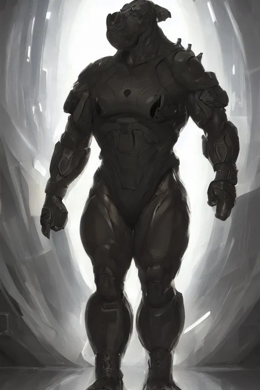 Prompt: a hulking muscular black - coated anthropomorphic horse wearing form - fitting tactical clothing, test subject supersoldier, in a research facility, game character, highly detailed, digital painting, artstation, concept art, illustration, art by artgerm, greg rutkowski, wlop