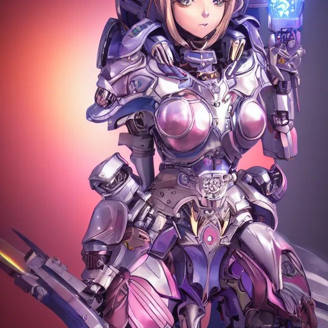 Image similar to studio portrait of lawful good colorful female holy mecha paladin absurdly beautiful, elegant, young cute anime girl, ultrafine hyperrealistic detailed face illustration by kim jung gi, irakli nadar, intricate linework, sharp focus, bright colors, matte, octopath traveler, final fantasy, unreal engine highly rendered, global illumination, radiant light, intricate environment