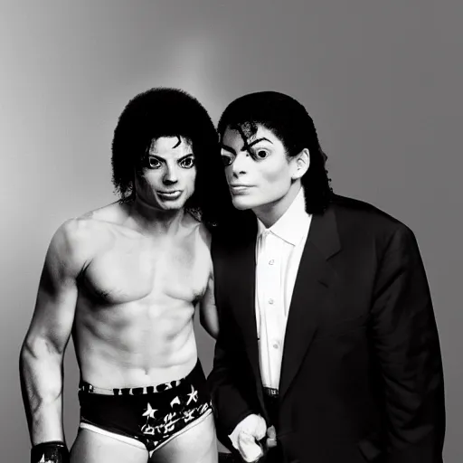 Image similar to donald trump wrestling michael jackson, photorealistic in the style of ansel adams