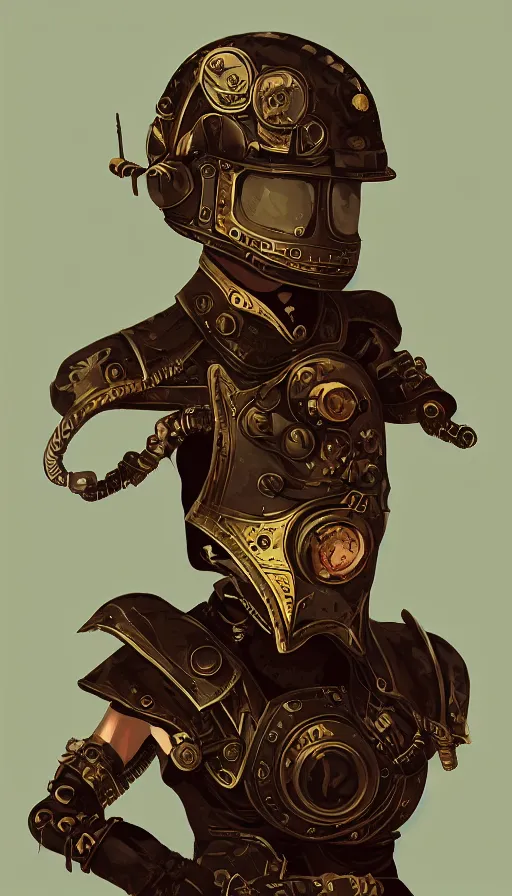 Image similar to steampunk helmet, female warrior, sharp focus, james gilleard, print, game art