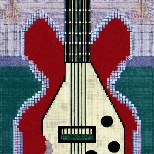 Image similar to russian fuzzy aquatic forest grid starling meat guitar baluster, by valentine hugo and william hogarth and eleanor vere boyle, cubist, fine art, # pixelart