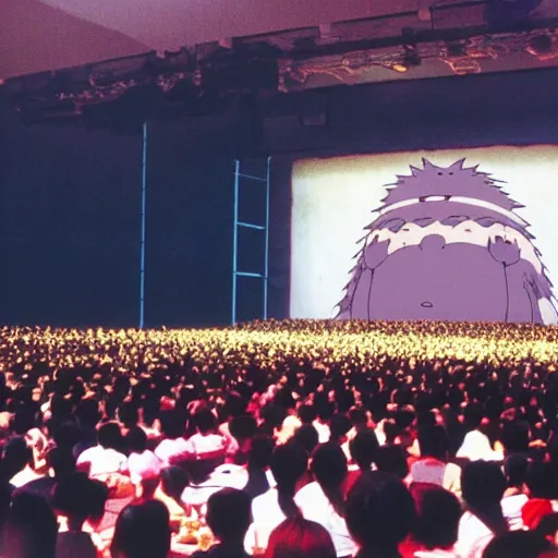 Prompt: interpreter working in front of huge audience, studio Ghibli