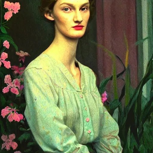 Image similar to a lot of different flowers morphing in a beautiful girls face, film still by wes anderson, depicted by balthus, limited color palette, very intricate, art nouveau, highly detailed, lights by hopper, soft pastel colors, minimalist