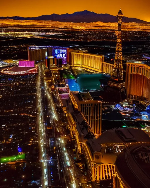 Image similar to las vegas at night on fire, shot from drone, grainy, polaroid, zoomed in