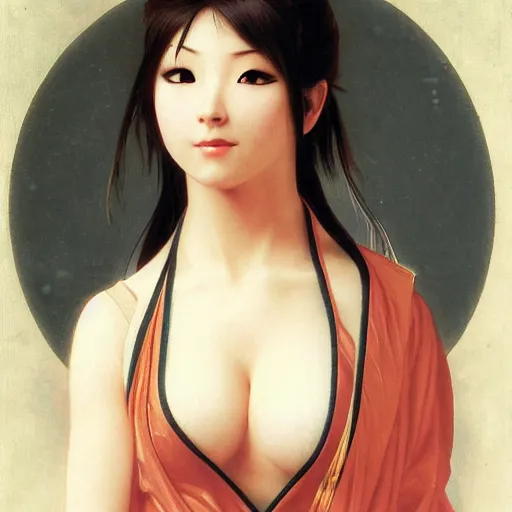 Prompt: Portrait of Hitomi from acclaimed video game series Dead or Alive, drawn by William Adolphe Bouguereau